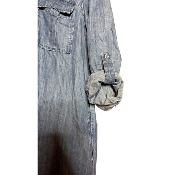 Velvet Heart Women Medium Blue Button Down Front Belted Chambray Shirt Dress - Picture 4 of 12